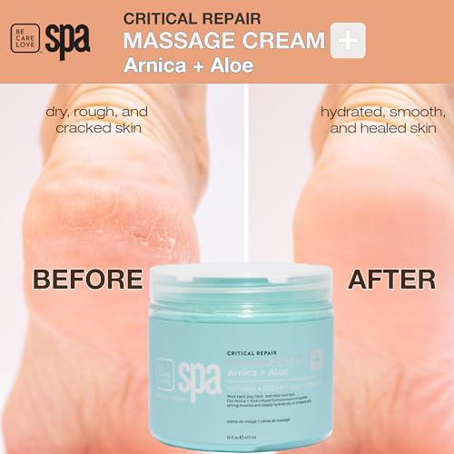 BCL Spa Critical Repair Massage Cream with Arnica, Aloe Vera, Kelp, Argan Oil, Shea Butter | Soothing Relief and deep Skin Nourishment Body Moisturizer, Vegan, Organic | Made in USA | 16 fl oz