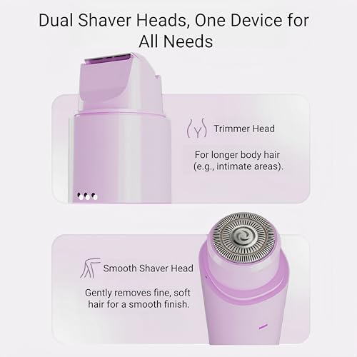 Bikini Trimmer for Women Electric Razors for Women Electric Shaver Female 2-in-1 Bikini Razor for Pubic Hair, Private Area, Legs, Face, Body Hair, Waterproof, Dual Head, Rechargeable (Pink)