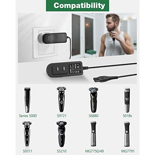 15V Charger for HQ8505 2300 3500 7000 5000 3000 Series & MG5750 MG7750 Electric Shaver Razor Aquatec Arcitec Multigroom Beard Trimmer, 15 Volt Power Supply Cord