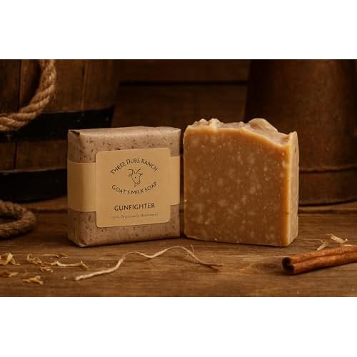 Gunfighter: Handmade All-Natural, Goat Milk Soap Bars made with Tallow, For Hands & Body. Leather, Tobacco, Whiskey scented Soap Bars. Made in Texas. (3.5 oz Bar 3 Pack)