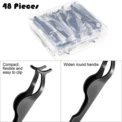 Mudder 48 Pieces False Eyelashes Applicator Tool Plastic Eyelash Extension Tweezers Fish Tail Clip Remover Tweezers Nipper Eyelash Auxiliary Clip for Women Lash Application and Removal(Black)