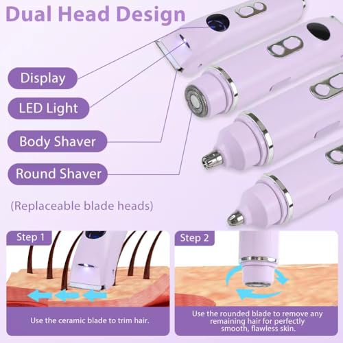 Abnaok 4-in-1 Electric Razors for Women, Cordless Electric Razors for Body Hair, IPX7 Waterproof Bikini Shaver with Replaceable Blade Heads & LED Display for Face/Underarm/Leg