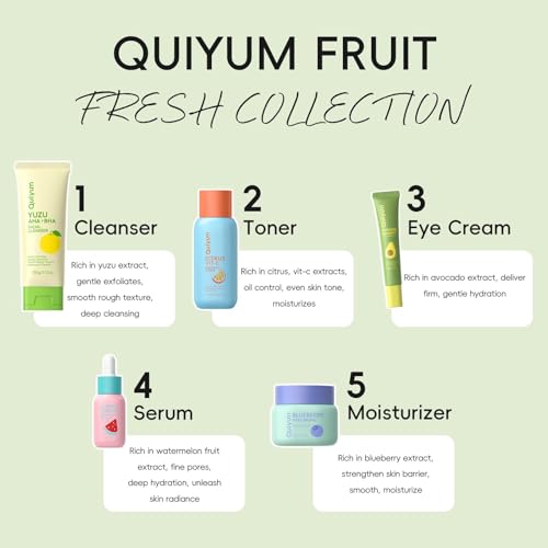 Fruit Skin Care Set, 5 Pcs Daily Routine Beauty Skin Care for Teens Girls - Gentle Skincare Gift Sets, Facial Care Set for Women, Mother's Day Birthday Gift, Stocking Stuffers, Full Size