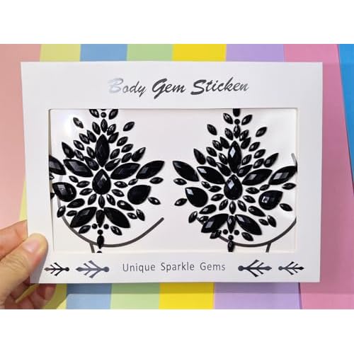 Topz Black Body Gems Sticker Halloween Makeup Collection Rhinestone Sticker Temporary Tattoo Nipple covers diamond pasties body jewels face gems for festival