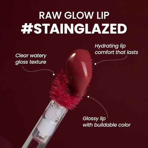 HINCE Raw Glow Lip Tint - Stain Glazed, Glossy Dewy Lip Gloss, Non Sticky & Long Wearing for Natural Glass Glow, Hydrating, Moisturizing Liquid Lipstick, Vegan, 0.13 fl.oz. (RAW FIG, 12)
