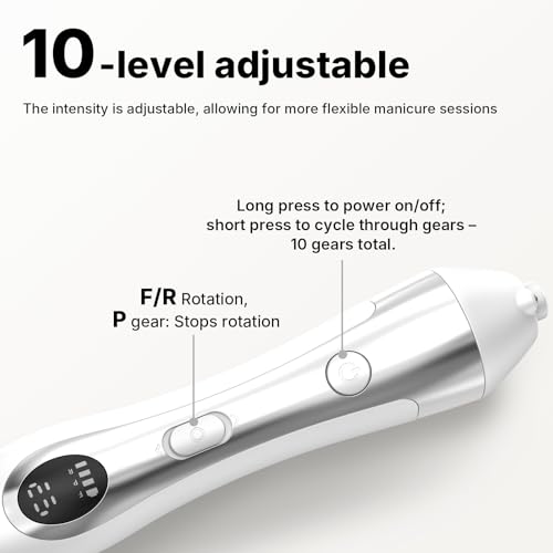 Nail Drill with LED Display ,Manicure Pedicure 10-Speed Cordless Electric Nails File,Rechargeable,10 in 1 Nail Drill Professional Ideal for Home, Beginners,Women