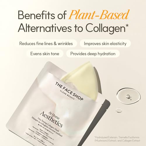 THE FACE SHOP Vita-Toning Vegan Collagen Face Mask, Korean Glass Skin Essential, Hydrogel Mask for Moisturizing & Skin Elasticity, Improves Uneven Tone, 4EA