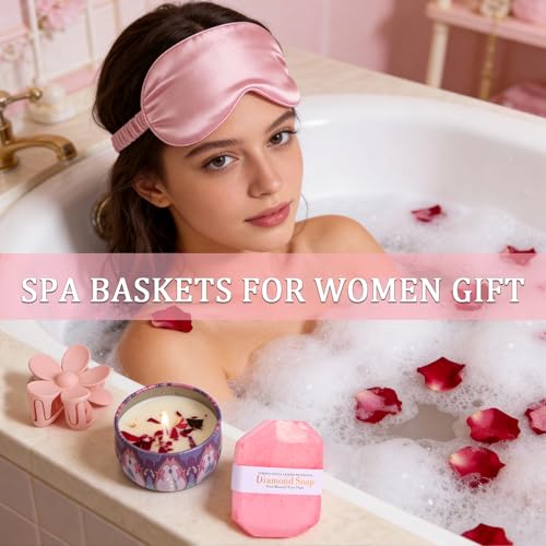 Birthday Gifts for Women Spa Care Package, Get Well Soon Gift Baskets Thinking of You Sympathy Gift, Self Care basket w/ Luxury Flannel Blanket 16 Oz Glass Mother Day Gifts for Her Sister Wift Friend