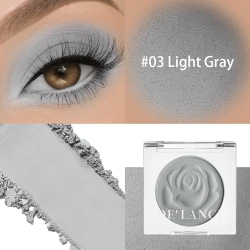 DE'LANCI Matte Grey Eyeshadow Single, Matte Gray Eyeshadow Palette For Cool Tone, Longwear Natural Punk Goth Gray Eye Shadow Makeup, Blendable Blue Grey Smoky Eye Makeup for Women Day & Night, #03