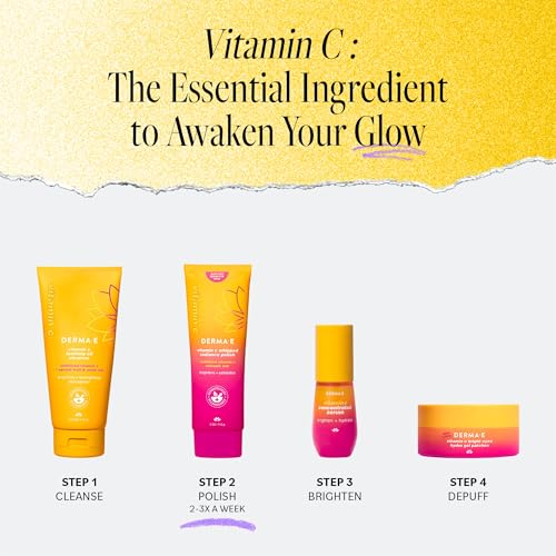 DERMA E Face Exfoliator, Vitamin C Whipped Radiance Polish, 4 Oz, Stabilized Vitamin C & Dual-Action Exfoliation to Help Brighten, Exfoliate & Protect Skin Barrier, Gentle Skin Care