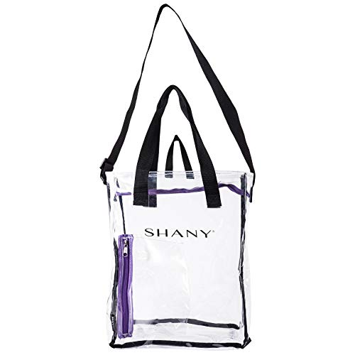 SHANY Clear Toiletry and Makeup Carry-On Travel Bag ? Large Multiple Handle, Two-Tone Tote with Purple Front Zippered Pocket