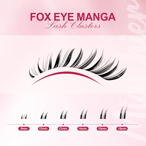 Fox Eye Lash ClustersKit, Easy for Beginners Individual Lashes, Cat Eye Lashes, 8-18mm C Curl 112pcs, Home DIY Lash Extensions, Waterproof Bond and Seal, Remover and Lash Tweezers