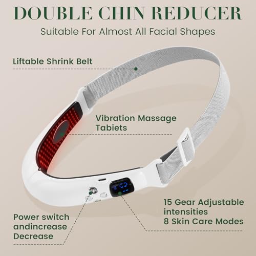 Electric Double Chin Device and V-Face Machine with 6 Modes and 12 Gear Adjustable Intensities - for Jawline Sculptor and Face Slimmer - White