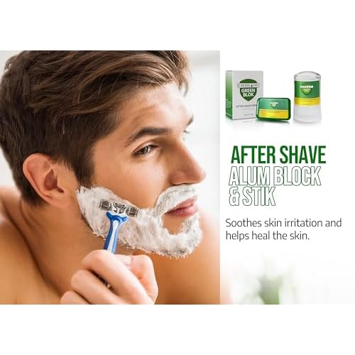Natural Alum Block Aftershave Care - 3.5 oz / 100g, Shaving Essential for Men - Skin Soothing Styptic Green Blok - Prevents Razor Nicks - Post Shave with Portable Travel Case ? Combo Pack