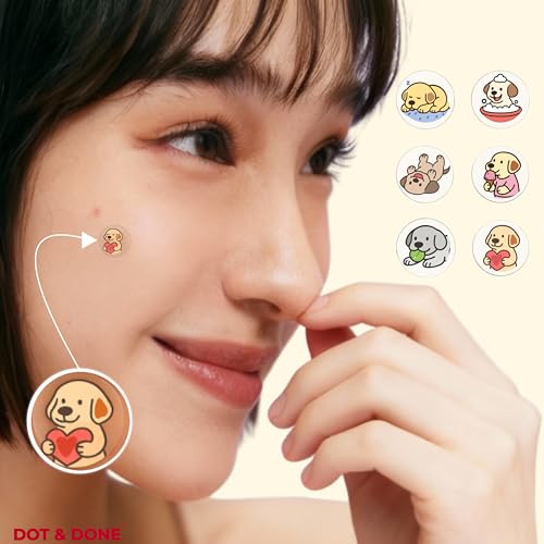 DOT & DONE Hydrocolloid Pimple Patches for Face, 48 Count 12 mm Round Acne Spot Dots with 6 Cute Dog Designs, Cute Pimple Patches for Teens & Adults, Day & Night Use, Buddy Dot Series
