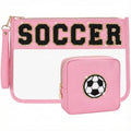 Soccer Gifts, Easter Basket Stuffers, Soccer Makeup Bag with Chenille Letter, Sports Fan Birthday Gift, Soccer Lover & Team Gifts, Gift for Daughter Son Her Him Friends