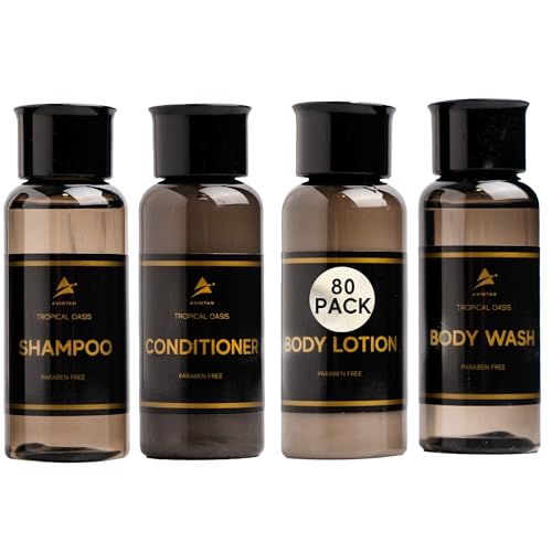 80 Piece Set Hotel Guest Soaps for Bathroom, Travel Size Bulk Toiletries Set, Supplies for Guests, 20 Pack w/ 20 Shampoo 20 Conditioner 20 Body Wash 20 Lotion