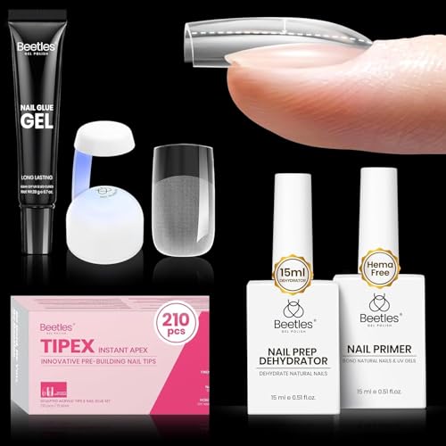 Beetles Tipex Gel Nail Kit Short Square Instant Apex Nail Tips & Beetles 15ml Nail Dehydrator and Primer