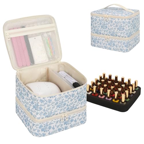 Ethereal Nail Polish Organizer Bag, Holds 30+ Bottles(15ml/0.5 fl.oz) UV Nail Lamp, Gel Polish Travel Storage Bag for Nail Kit, Gift for Manicurist, Girls