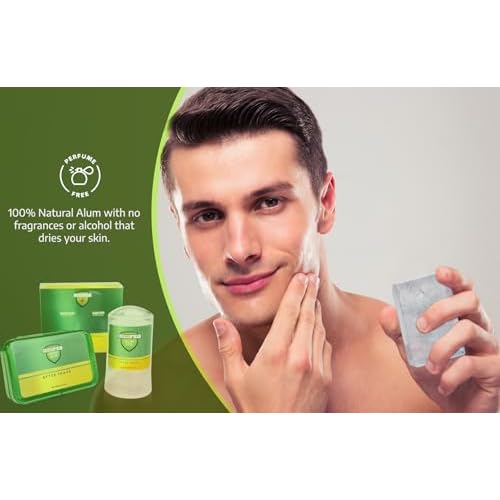 Natural Alum Block Aftershave Care - 3.5 oz / 100g, Shaving Essential for Men - Skin Soothing Styptic Green Blok - Prevents Razor Nicks - Post Shave with Portable Travel Case ? Combo Pack