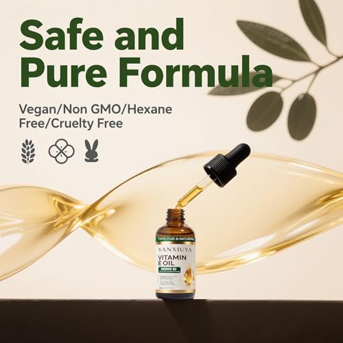 Vitamin E Oil, 80,000 IU Pure Organic Vitamin E Oil for Skin, Scars, Face & Body, Moisturizing Care for Hair, Nail & Scalp, Bath & Body, Hydrating Dry Skin, Wrinkles, Easy Absorption, 2 Fl Oz