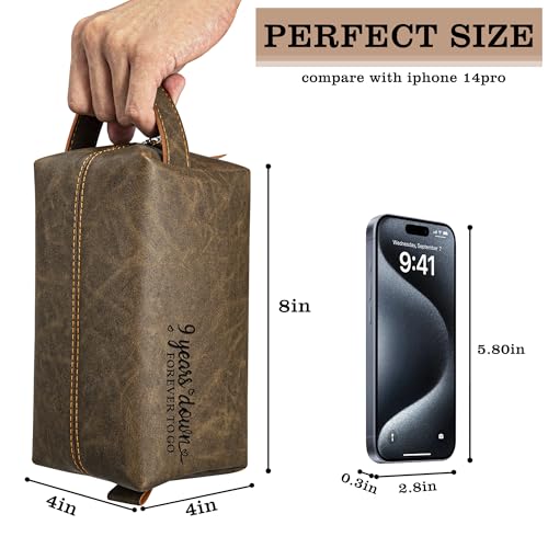 9th Years Anniversary Present for Him, 9 Years Wedding Gifts for Husband Anniversary, Engraved PU Leather Toiletry Bag and KeyChain