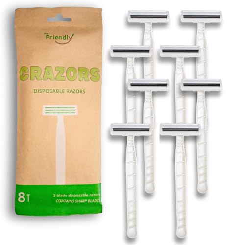 Hair Removal Crazors 3 Blades ? Disposable Razors for Men/Women's Grooming ? Single-Use Body & Face Shaver ? Raw-Material Earth+Skin Loving Travel-Size Toiletries ? 8-Pack by MyFriendly