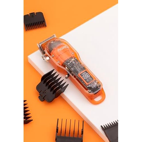Nave Cordless Hair Clippers for Men ? Professional Zero Gap T-Blade Trimmer, Rechargeable, LCD Display, Adjustable Blade & Combs ? Home & Barbershop Use (Orange)