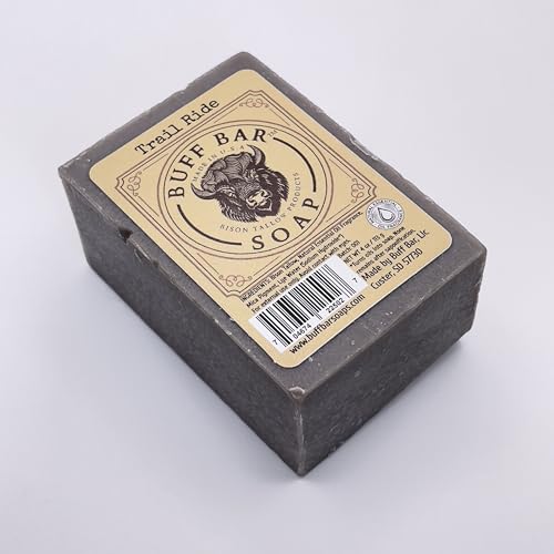 Big Crazy Buffalo Bison Tallow Buff Soap Bar, Trail Ride, (2 pack) - Scents of Leather, Smoke, & Cedarwood - Cleans, Moisturizes, Soothes, Hydrates - No Dyes, Chemicals, or Preservatives