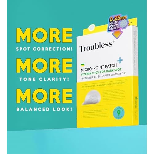Troubless Micro Patch Plus Vitamin C - Zit Hydrocolloid Patch for Stubborn Marks with 10% Vitamin C - Micro-Dissolving Pyramids for High-Absorption, Seamless Adhesion & Easy-Wear (9 EA)