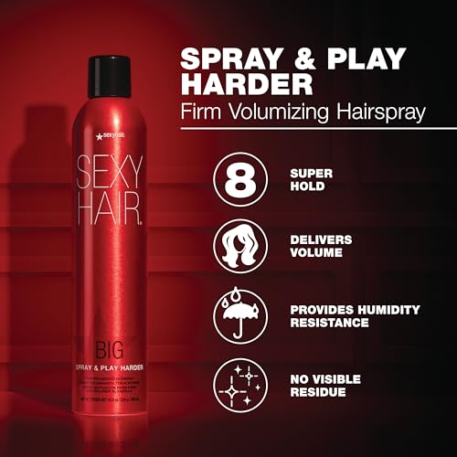 SexyHair Big Spray & Play Harder Firm Volumizing Hairspray | All Day Hold and Shine | Up to 72 Hour Humidity Resistance