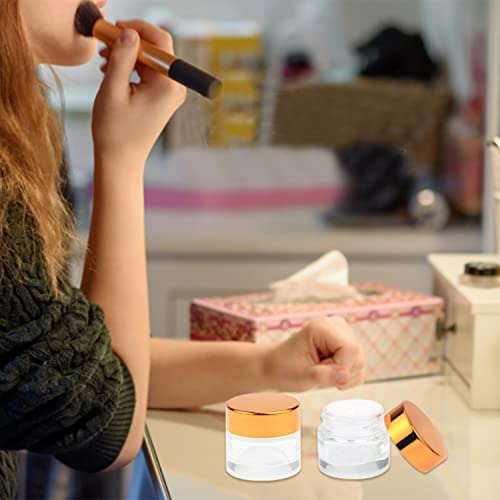 Wresty 10 Gram Glass Cosmetic Containers 19 Packs Round Sample Jars Cosmetic Cream Bottles Makeup Pots Container Vials (gold lids)