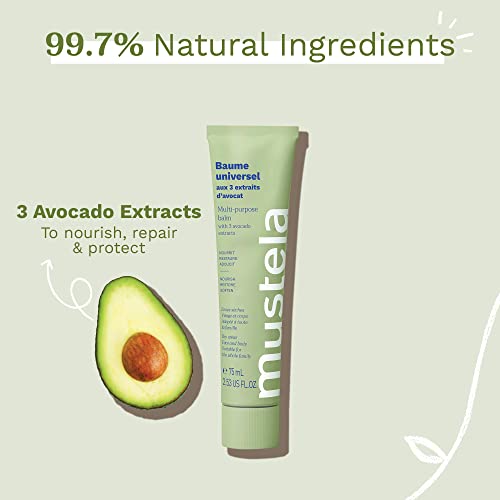 Mustela Multi-purpose Balm with 3 Avocado Extracts - Natural Cream Moisturizer for Face, Lip, Hand, Body & Dry Areas - For Baby, Kid & Adult - EWG Verified, Fragrance-Free & Vegan - 2.53 fl. oz.