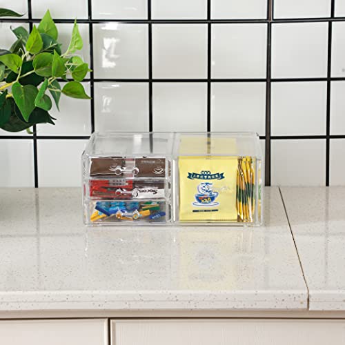 Cq acrylic 1 Pack Clear Stackable Storage Drawers for Vanity,Stackable 4 Drawers Desktop Organizer With Drawers,Cute Desk Storage for Office,Jewelry,Hair Clip,Beauty,Skincare and Make Up Organizers