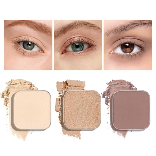 3-Color Single Eyeshadow Refill Set ? Ivory, Champagne & Cool Brown, Matte & Shimmer, Highly Pigmented & Long-Lasting, 1.02¡± (26mm) Square Metal Pans, No Case, Fits Magnetic Palettes