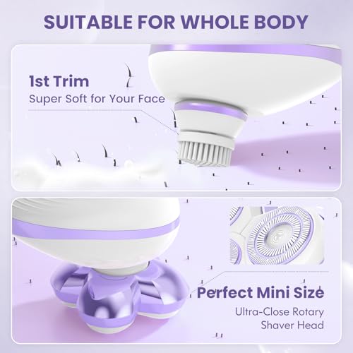 Electric Razors for Women - Upgraded Electric Shaver for Women with Magnetic Heads, Rotary Hair Remover Kit for Legs Bikini Face, Lady Trimmer for Sensitive Skin, Detachable and Waterproof, Grape