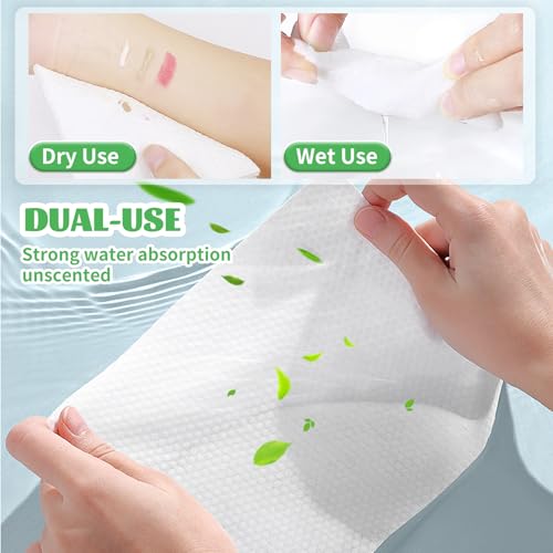Disposable Face Towel, 100 Count Biodegradable Face Towels, for Washing Soft Cotton Dry Wipes Facial Cloths Towelettes for Washing and Drying, Facial Tissue for Cleansing