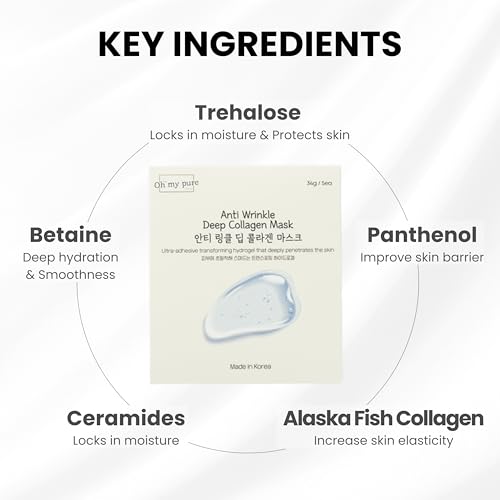 Collagen Hydrogel AntiWrinkle Deep Face Mask 10 EA Ultimate Hydration, Improves Skin Texture, Affordable Luxury, Glowing Skin, Reduces Fine Lines & Wrinkles, Made in Korea OHMYPURE (10, Deep Collagen)