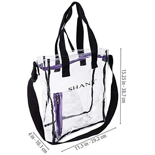SHANY Clear Toiletry and Makeup Carry-On Travel Bag ? Large Multiple Handle, Two-Tone Tote with Purple Front Zippered Pocket