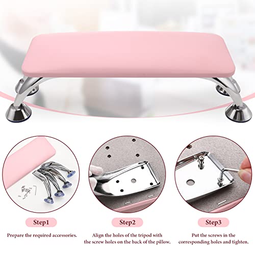 Noverlife Pink Nail Arm Rest, Microfiber Leather Manicure Hand Rest Cushion, Professional Non-Slip Foot Hand Arm Wrist Pillow Stand Hand Holder for Toe & Fingernails Nail Tech Use - Pink