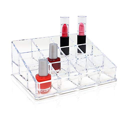 Isaac Jacobs Clear Acrylic 12 Compartment Nail Polish Holder, Organizer for Makeup, Essential Oils, Storage Solution, Rack Display (3 Rows (x4)) (Pack of 2)