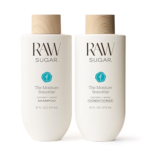 Raw Sugar The Moisture Smoothie Shampoo and Conditioner with Coconut Oil, Agave, & Sweet Almond Oil, Hydrates & Nourishes Dry Hair, Formulated without SLS/SLES or Parabens