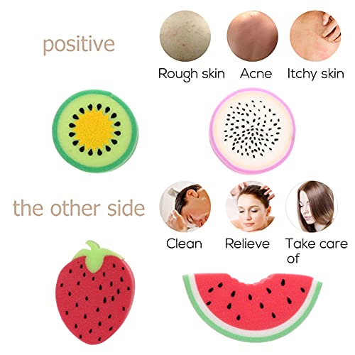 Fruit Bath Sponges, 4pcs Kids Cute Body Scrubbers Shower Cleansing Sponges for Bathing Accessories