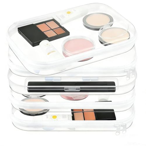 Clear Hard Shell Zipper Case, Clear Zipper Pouches for Travel, Toiletries, Makeup, Electronics & Pencils£¨5Pcs, Large£©