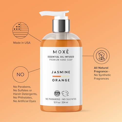 MOX? All Natural Hand Soap 4-Pack ? Jasmine Orange, Vanilla Honey, Juniper Pear & Unscented ? Organic Plant-Based Formula, Essential Oils, Biodegradable, Vegan, Sulfate-Free ? 4 x 12 oz