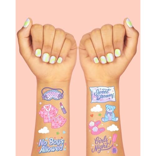 xo, Fetti Pink Sleepover Party Temporary Tattoos for Girls - 52 styles | Pink Birthday Party Supplies, Girls Movie Night Goodie Bag Favors, Cute Bday Decorations, Easter Basket, Stocking Stuffer