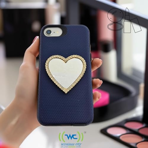Wireless City Heart Phone Mirror Stick-On (2 Pack), Silver & Gold Diamond Bling Makeup Mirrors, 5.5cm Ideal for Makeup and Women¡¯s Touch-Ups