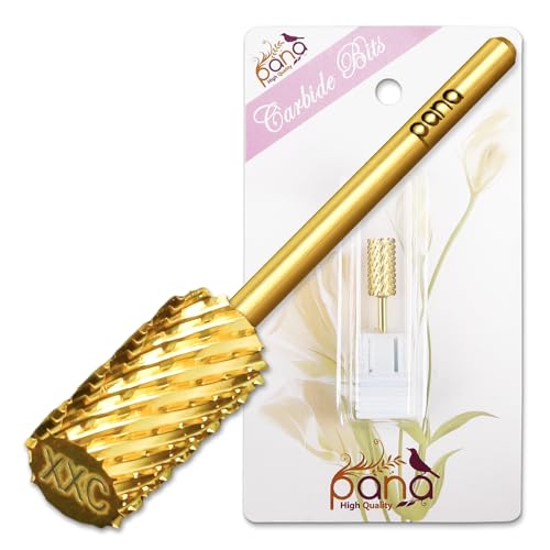 PANA Professional 3/32" Shank Size - Flat Top Large Barrel Gold Carbide Bit 2X Coarse Grit - Nail Drill Bit for Dremel Machine