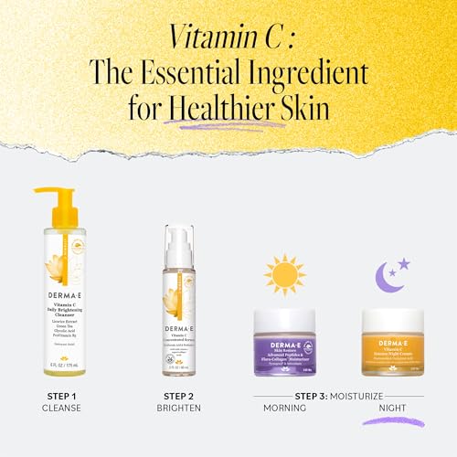 DERMA-E Vitamin C Intense Night Cream, 2 Oz, Brightening and Hydrating Facial Skin Renewing Cream, Anti-Aging Overnight Face Moisturizer for Skincare and Youthful Radiance