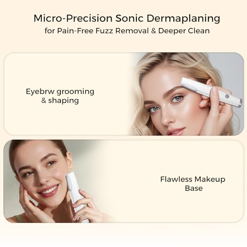 Sonic Dermaplane Razor for Women Face, Smooth Exfoliation & Peach Fuzz Facial Hair Removal, Edge Technology with LED Light, 3 Speeds Rechargeable Dermaplaning Tool with 3 Replacement Blades, White